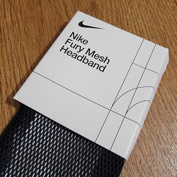 Nike Fury Mesh Headband Black White Swoosh Elastic Dri-Fit Gym Training Yoga New - Picture 5 of 8